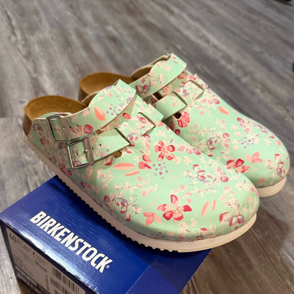 Birkenstock Kay Floral Mint Green Clogs
